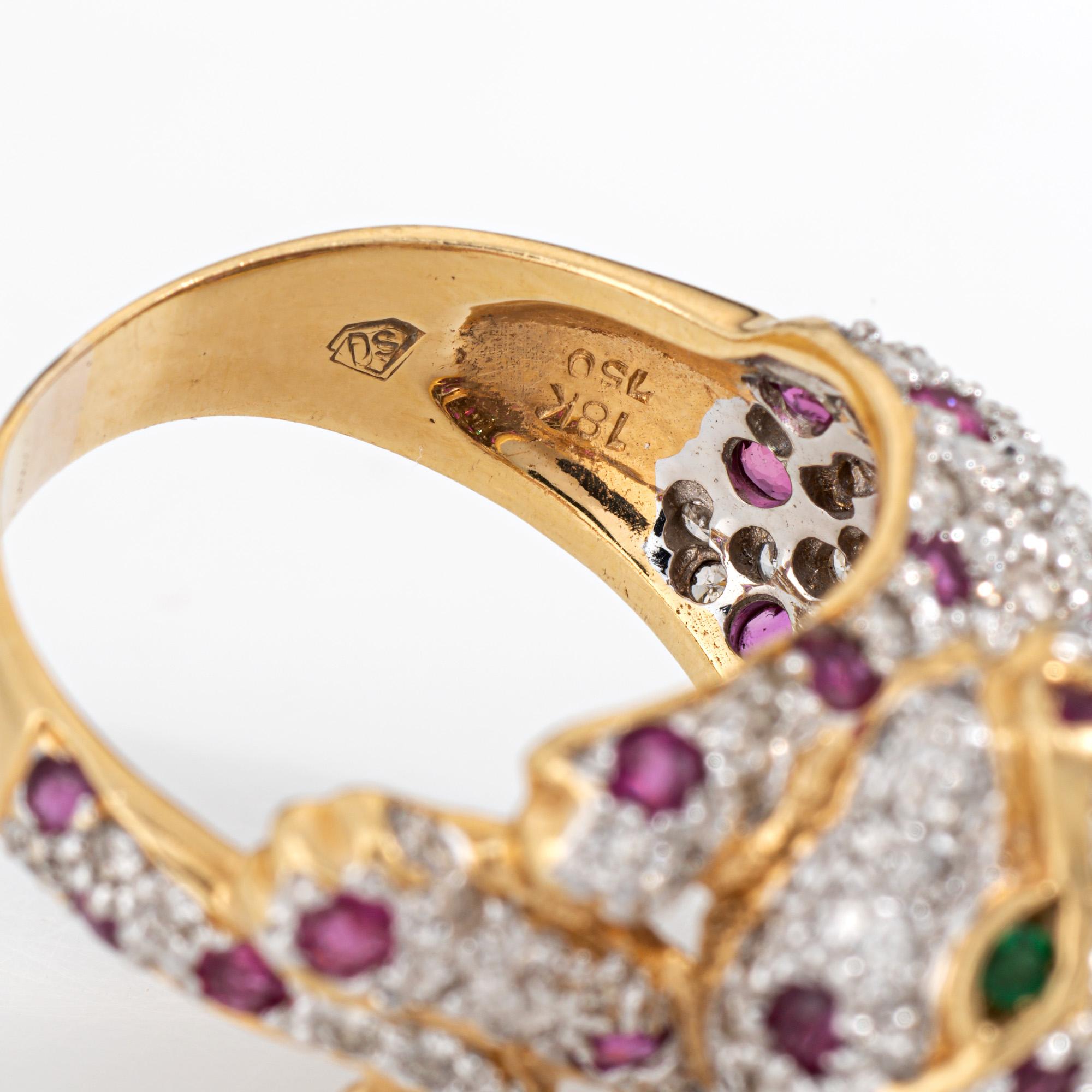 Leopard Ring Sz 7 Vintage 18k Yellow Gold Diamond Ruby Emerald Eyes Animal For Sale 2