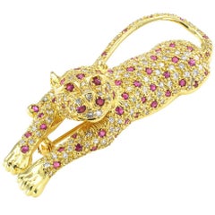 Leopard Ruby Diamond Gold Brooch