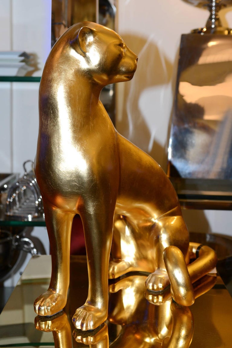 Leopard Sculpture in Gold Finish For Sale at 1stDibs