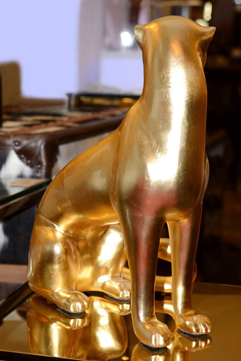 Leopard Sculpture in Gold Finish For Sale at 1stDibs