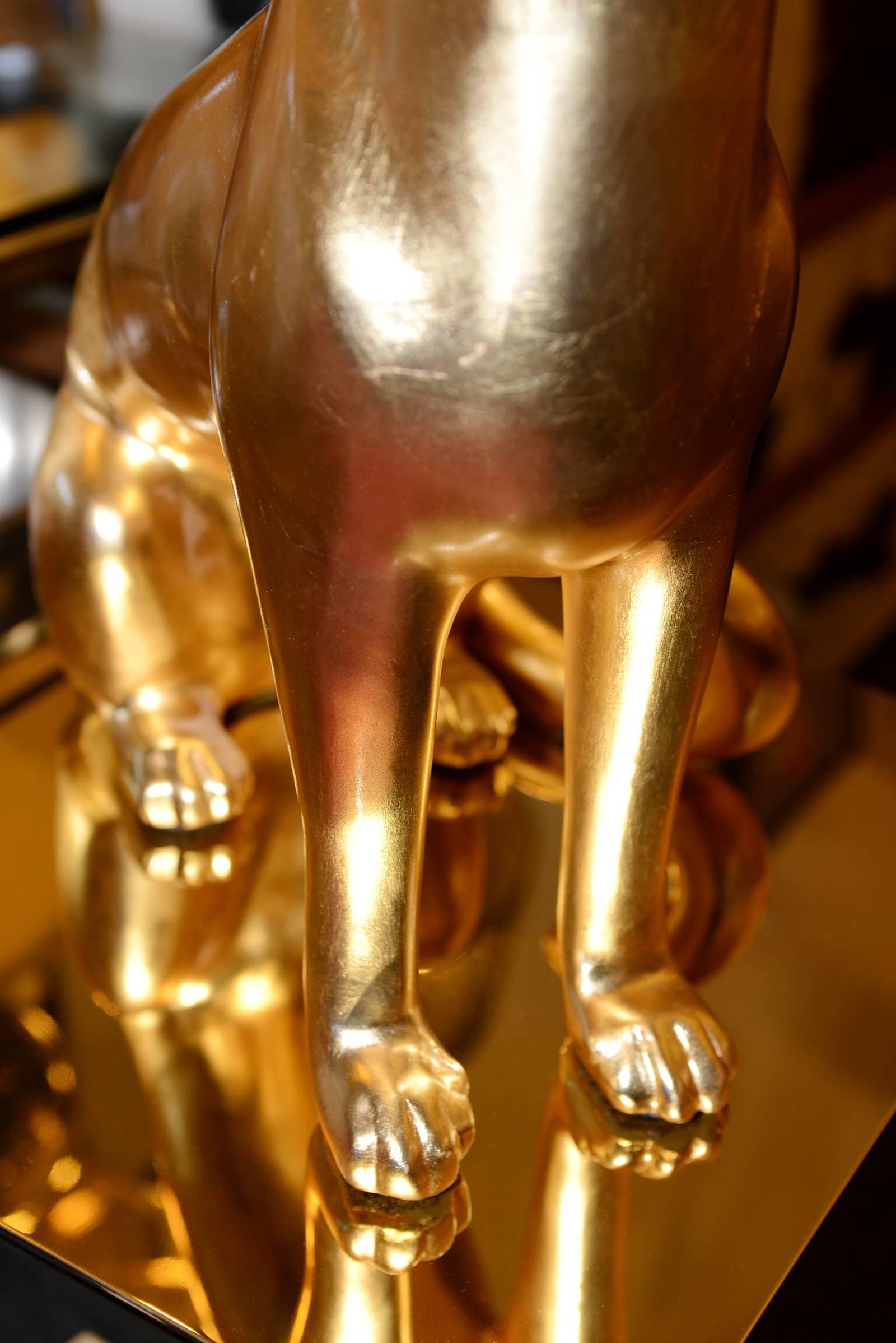 Leopard Sculpture in Gold Finish For Sale 1