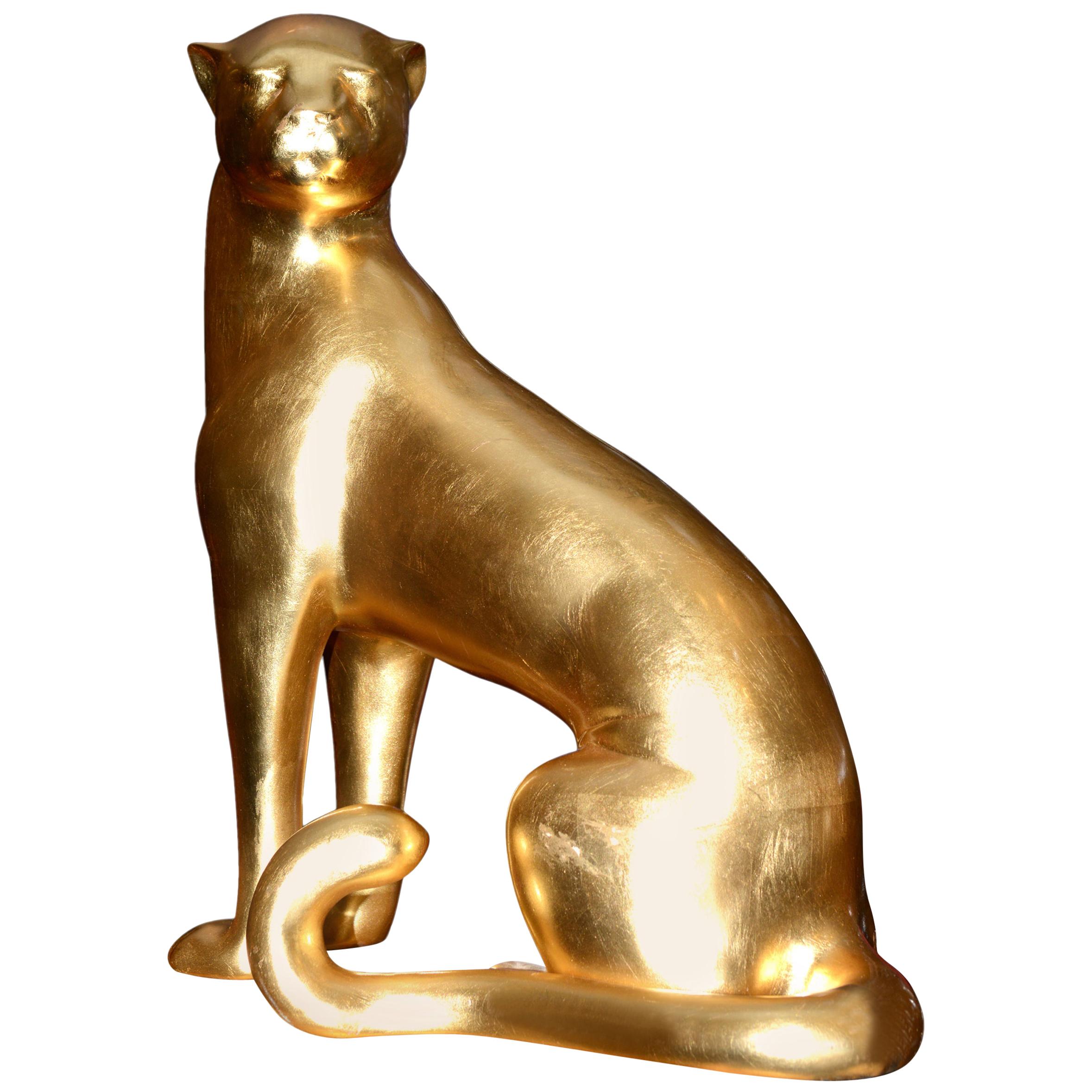 Leopard Sculpture in Gold Finish For Sale