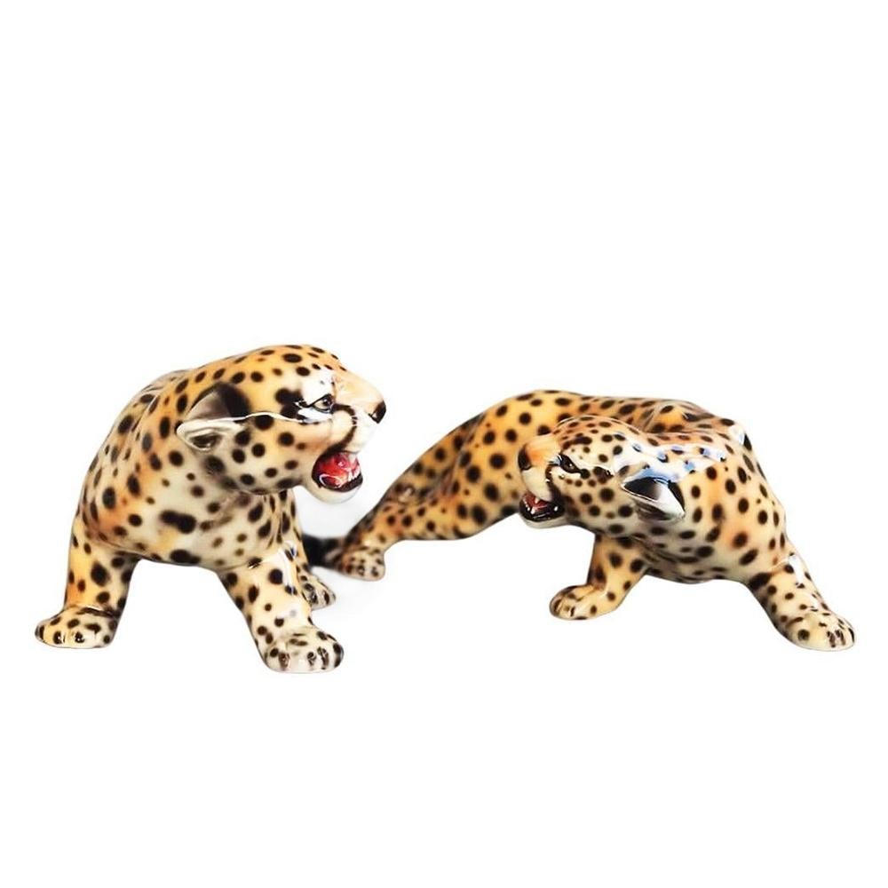 Italian Leopard Set of 2 Sculpture For Sale