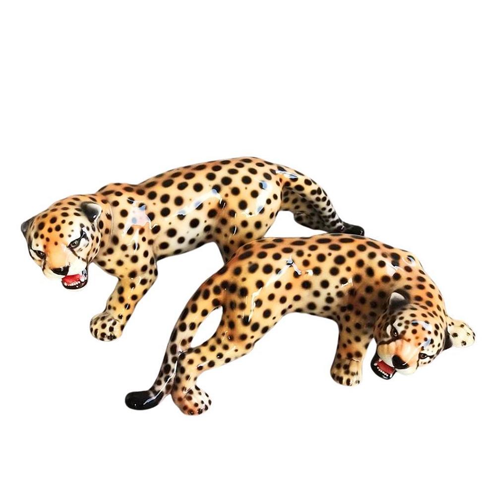 Hand-Crafted Leopard Set of 2 Sculpture For Sale