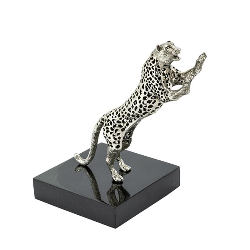 Fermalibri Leopardo Set di due pezzi in argento 
ottone placcato su base nera lucida.
 