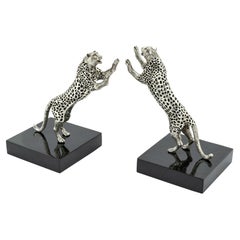 Leoparden-Set aus zwei Buchstützen aus versilbertem Messing