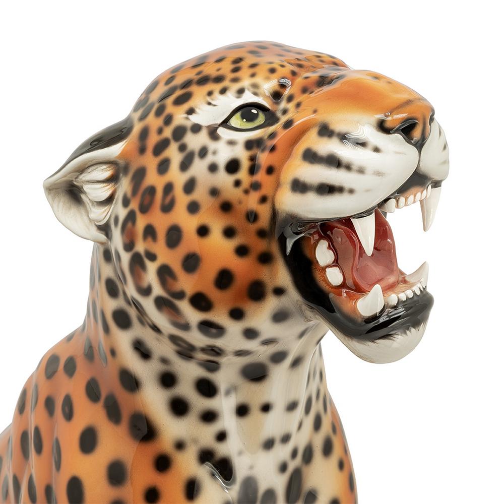 Ceramic Leopard Sit Sculpture For Sale