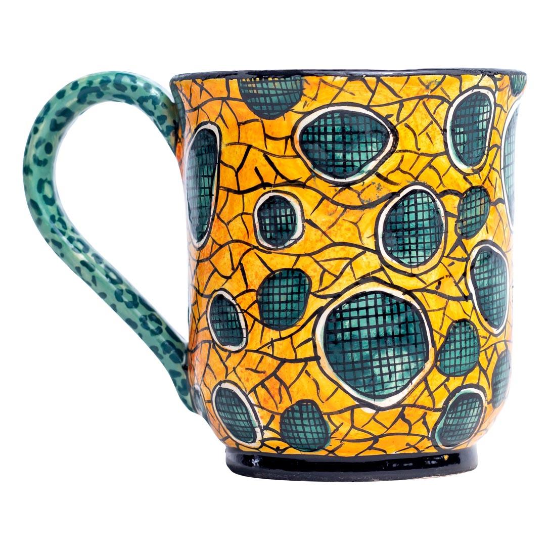 Moderne Mug en céramique tache de léopard, motif Junoth, fait à la main en Afrique du Sud en vente