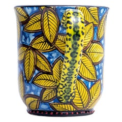 Leopard spot, yellow leaves ceramic mug, hand made in South Africa