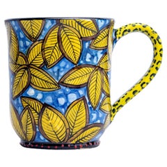 Leopard spot, yellow leaves ceramic mug, hand made in South Africa