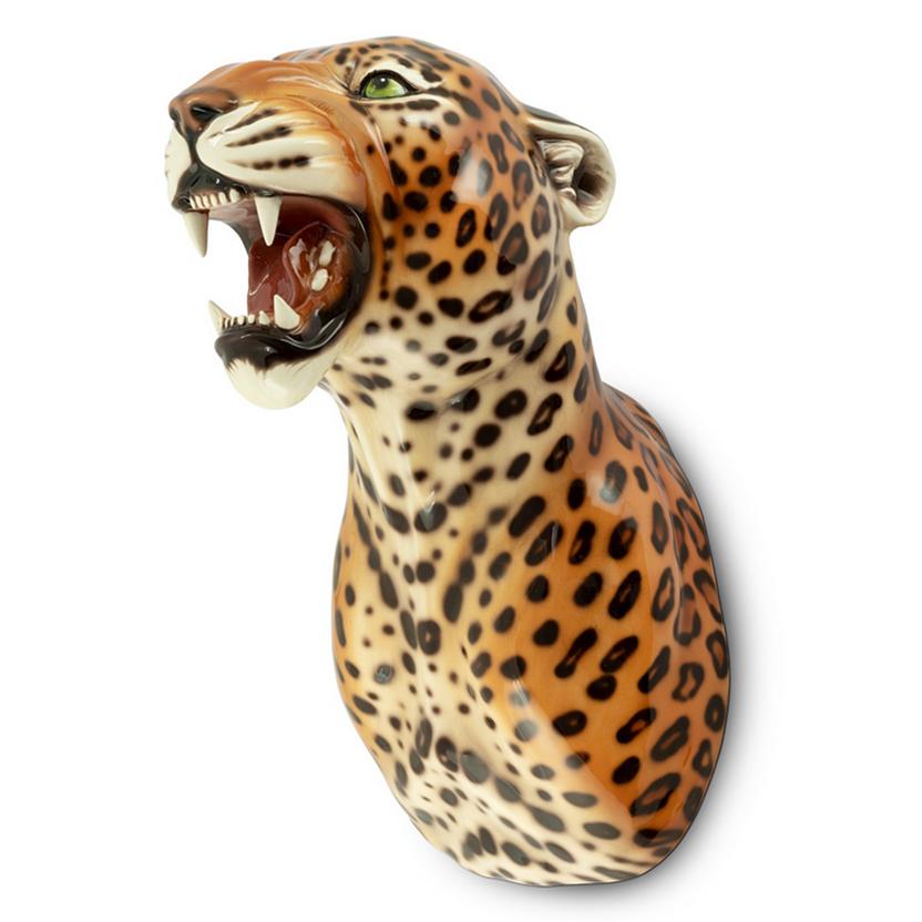 Italian Leopard Spotted Wall Sculpture in Ceramic