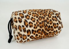Leopard Stenciled Rabbit Fur Hand Warmer Muff w Integrated Change Purse, 1950s