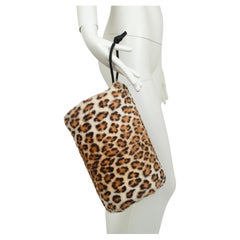 Leopard Stenciled Rabbit Fur Hand Warmer Muff w Integrated Change Purse, 1950s