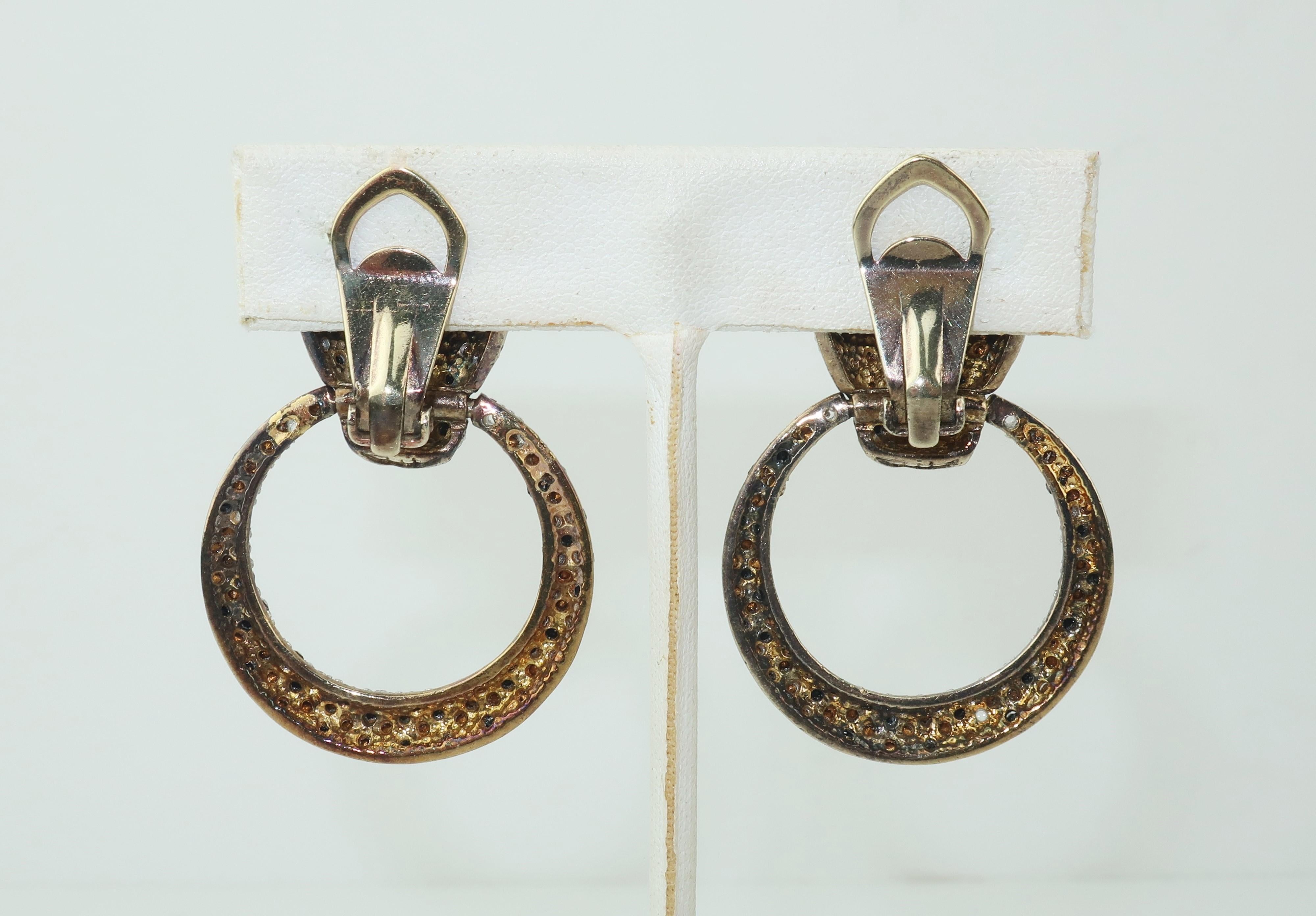 Leopard Sterling Vermeil Rhinestone Door Knocker Earrings, C.1980 In Good Condition In Atlanta, GA