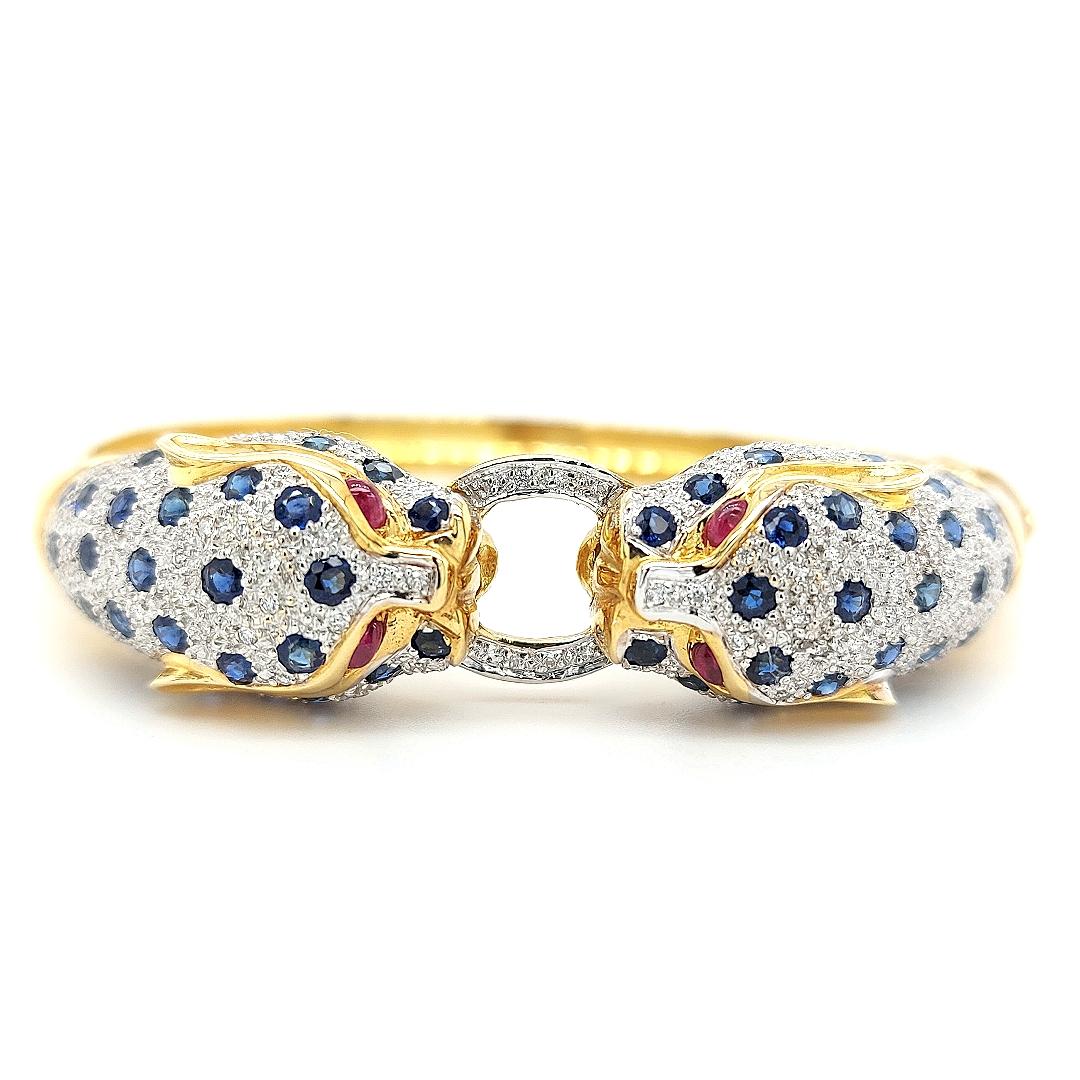 Leoparden-Armband/Eck mit Diamanten, Saphiren, Rubinen 18kt Gelbgold (Brillantschliff)