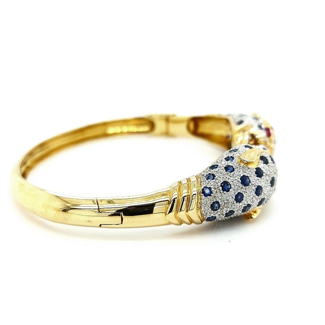 18kt Yellow Gold Leopard Bracelet/Bangle with Diamonds, Sapphires, Rubies 1
