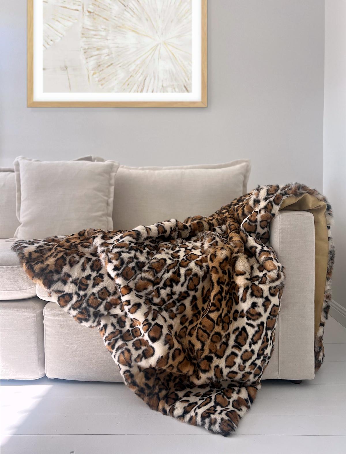 Cinese Coperta con stampa leopardo e tigre  Lancio in pelliccia di coniglio 120x180cm in vendita