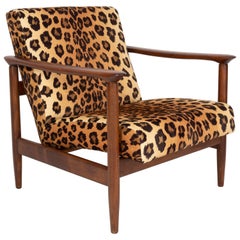 Leopard-Sessel aus Samt, Hollywood Regency, Dunkelholz, Edmund Homa, Polen, 1960er Jahre