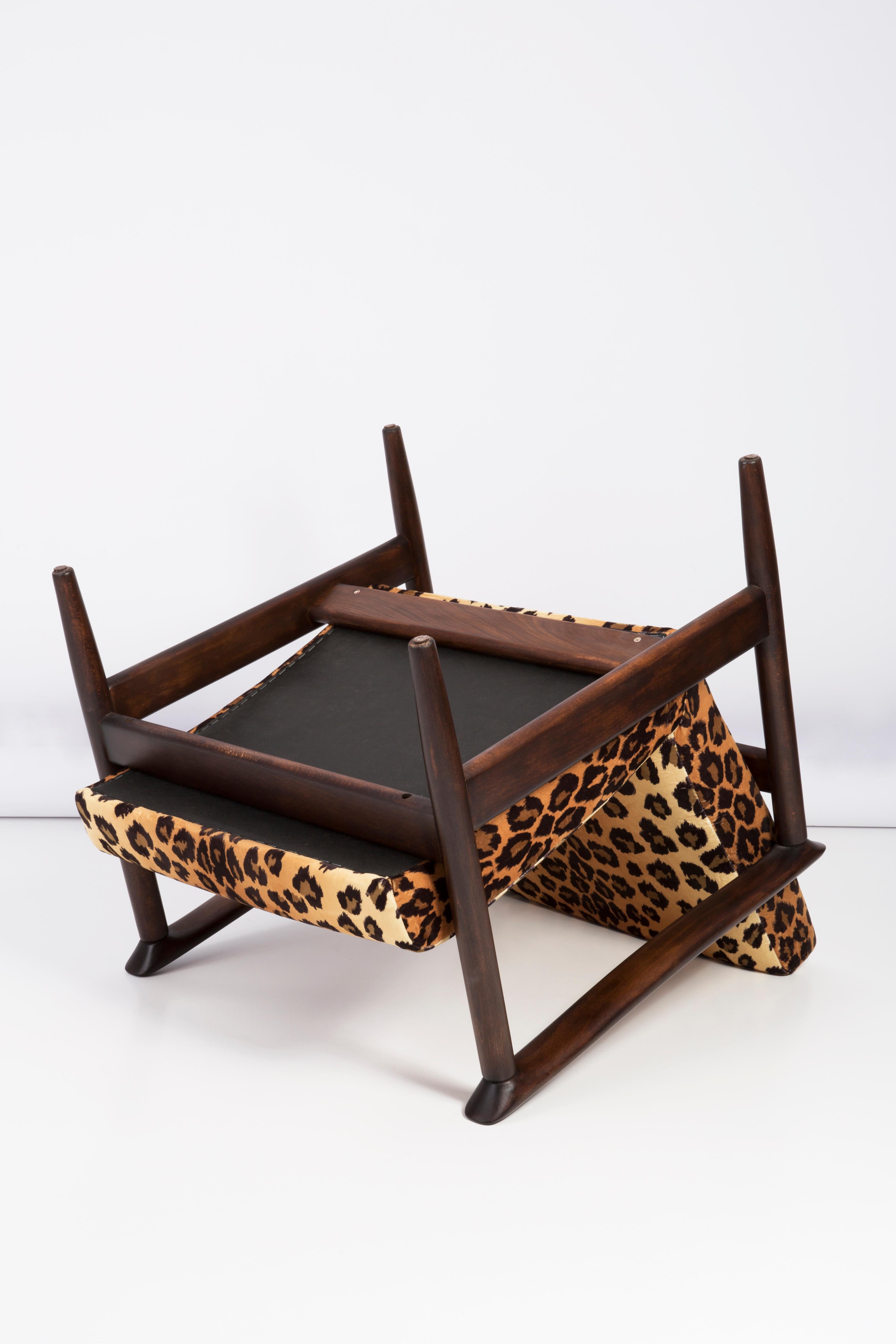 Textile Leopard Velvet Armchair, Hollywood Regency, Dark Wood, Edmund Homa, 1960s Poland For Sale