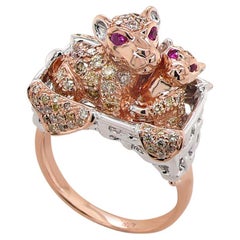 Bague pour animaux Léopards Lions Chatons Fancy Diamond Ruby 18K Rose Gold