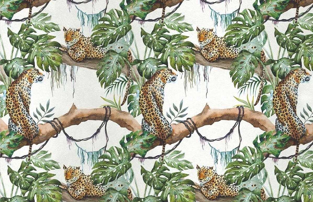 Italian Leopards on Tree White Panel