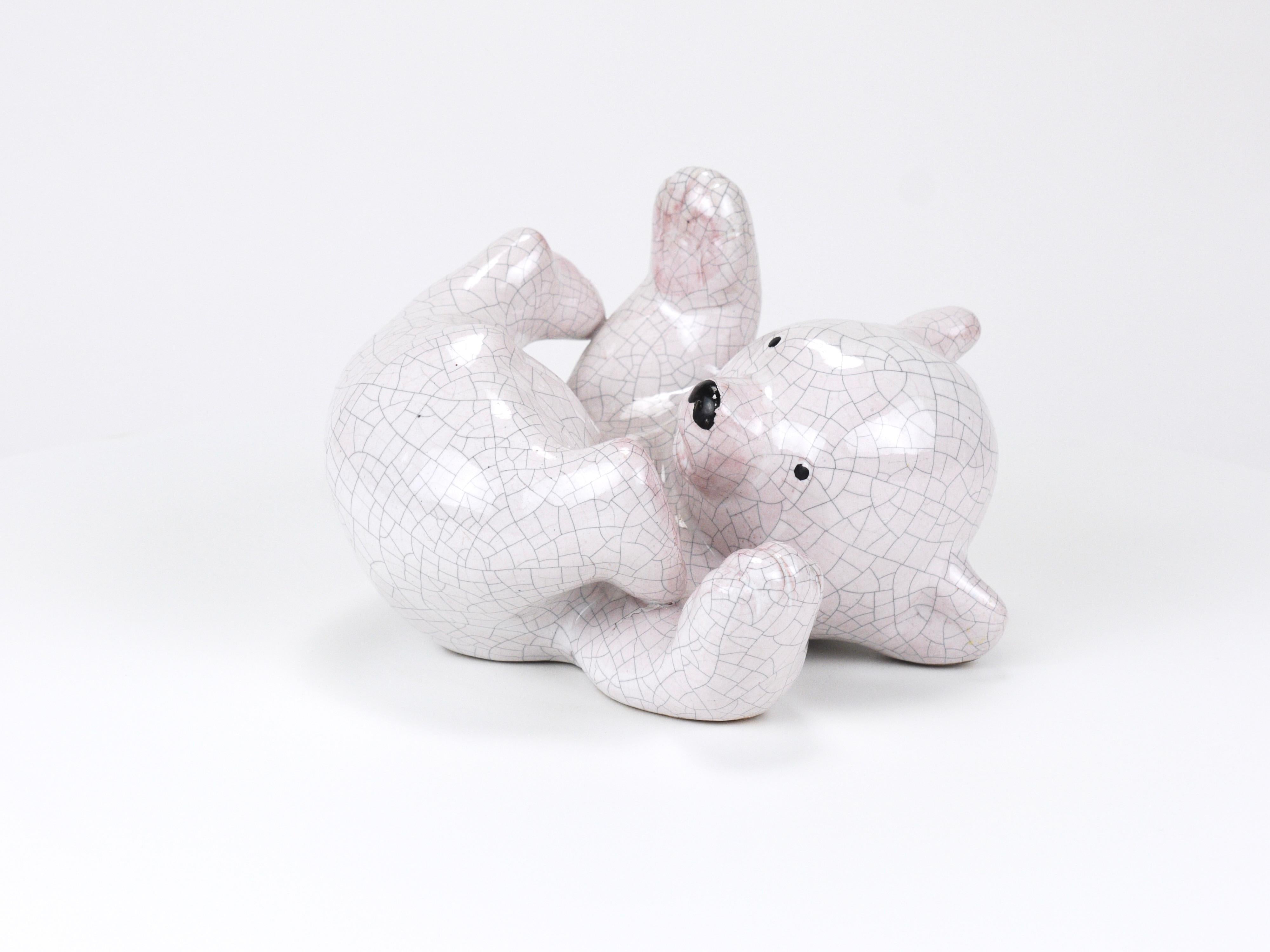 Smaltato Scultura in ceramica con cucciolo di orso polare di Leopold Anzengruber, Austria, anni '50 in vendita