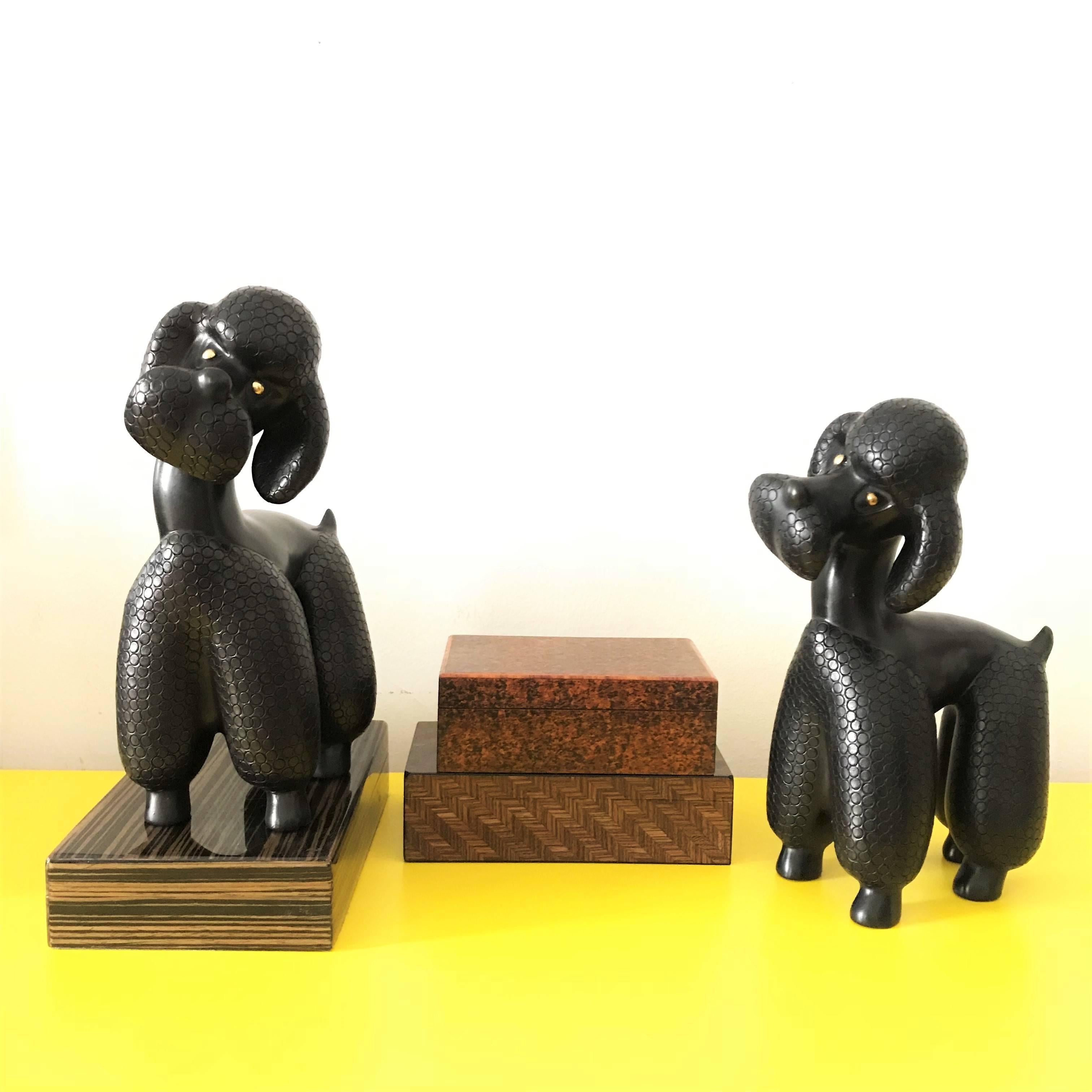 Ebonized Leopold Anzengruber Mid-Century Ceramic Dog, Poodle Sculpture, 1950s, Austria