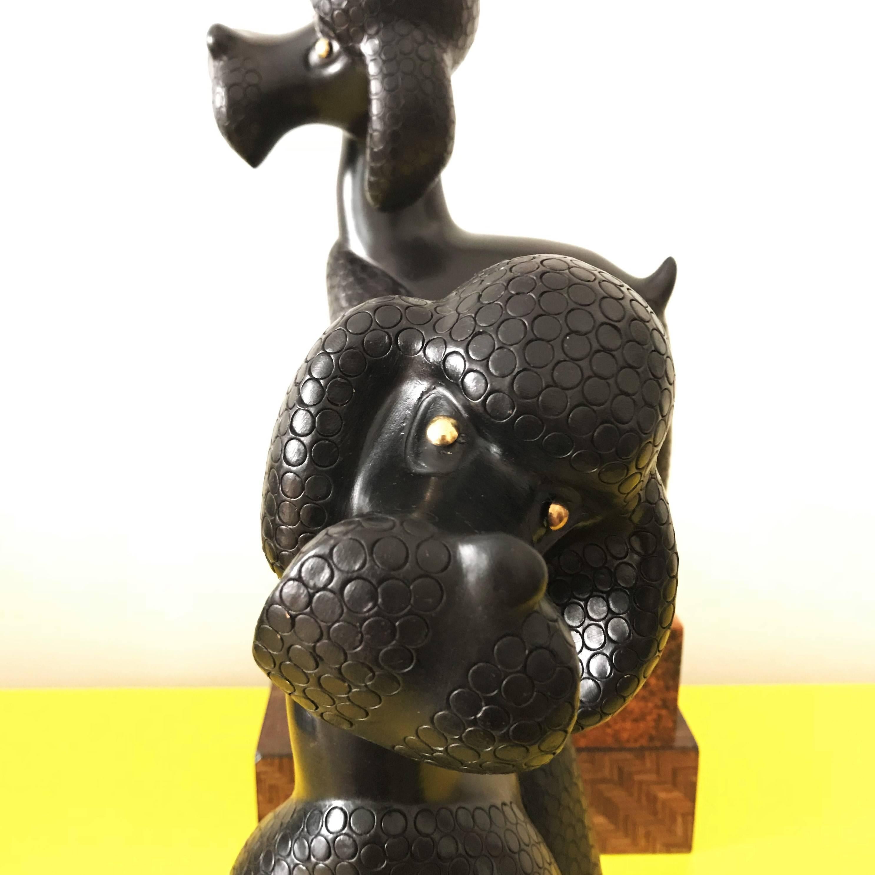 Leopold Anzengruber Mid-Century Ceramic Dog, Poodle Sculpture, 1950s, Austria In Good Condition In Biebergemund, Hessen