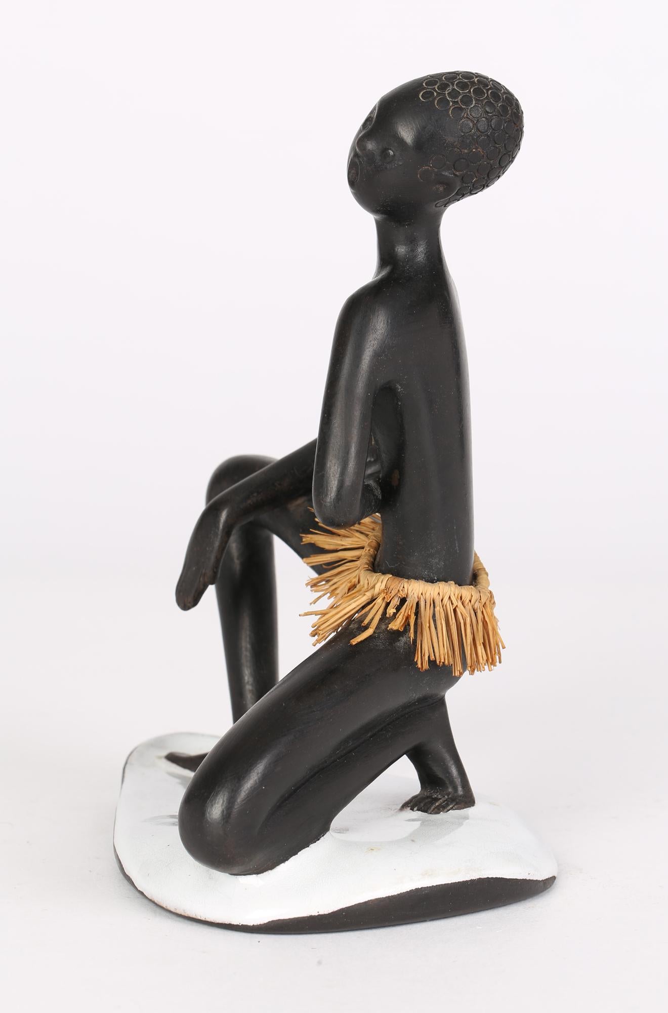 Ceramic Leopold Anzengruber Mid-Century Vienna Pottery African Woman Figurine For Sale
