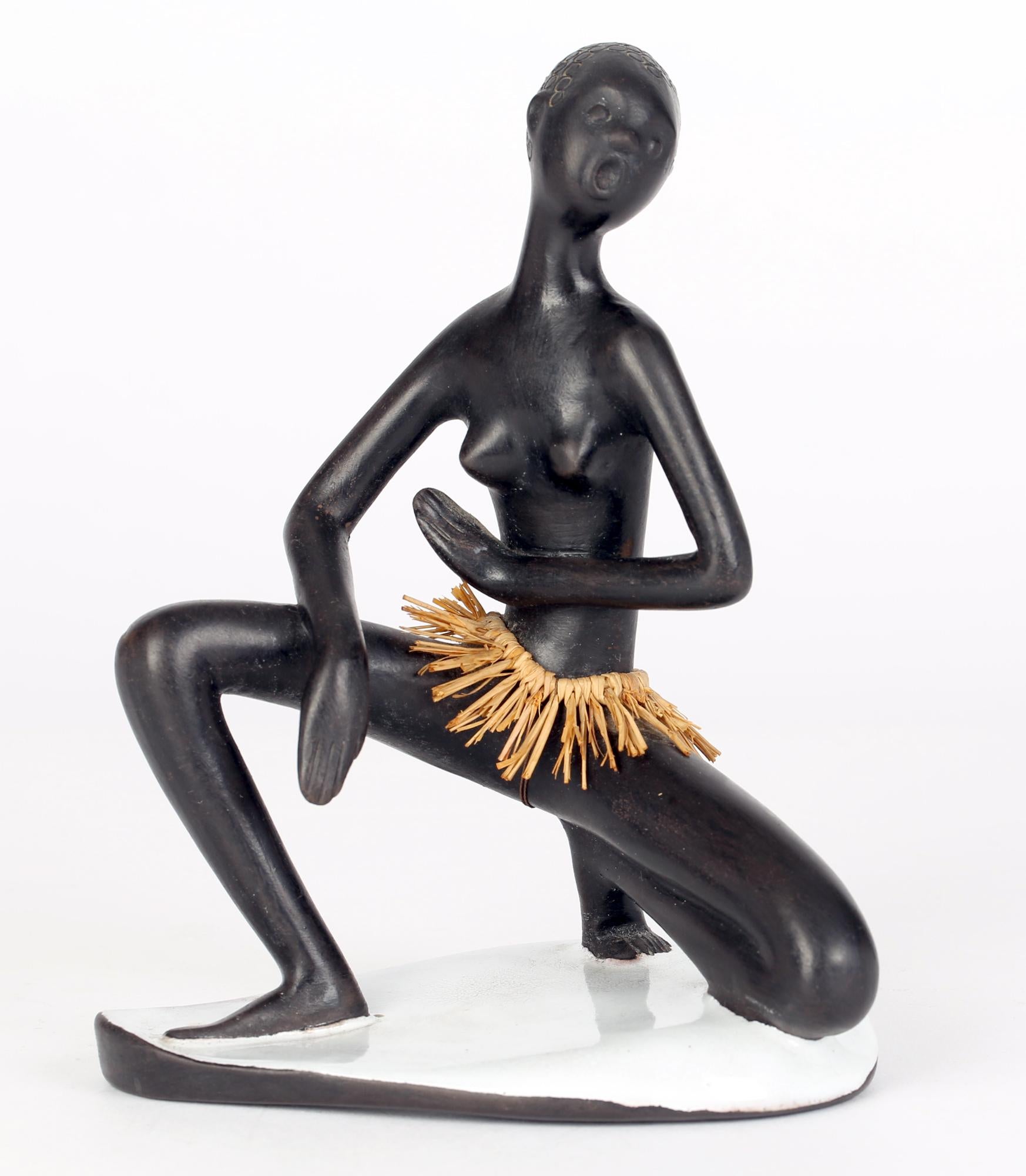 Mid-Century Modern Leopold Anzengruber Mid-Century Vienna Pottery African Woman Figurine For Sale