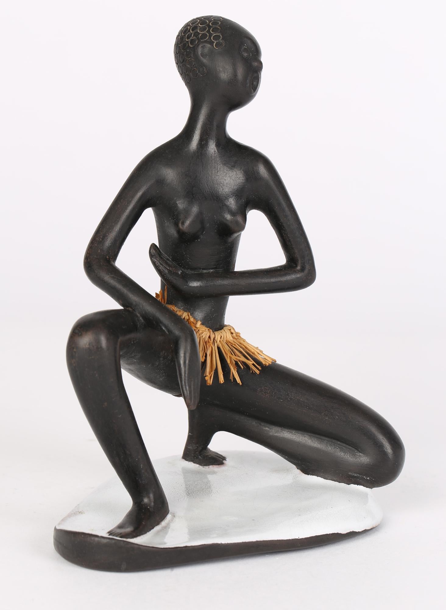 Austrian Leopold Anzengruber Mid-Century Vienna Pottery African Woman Figurine For Sale