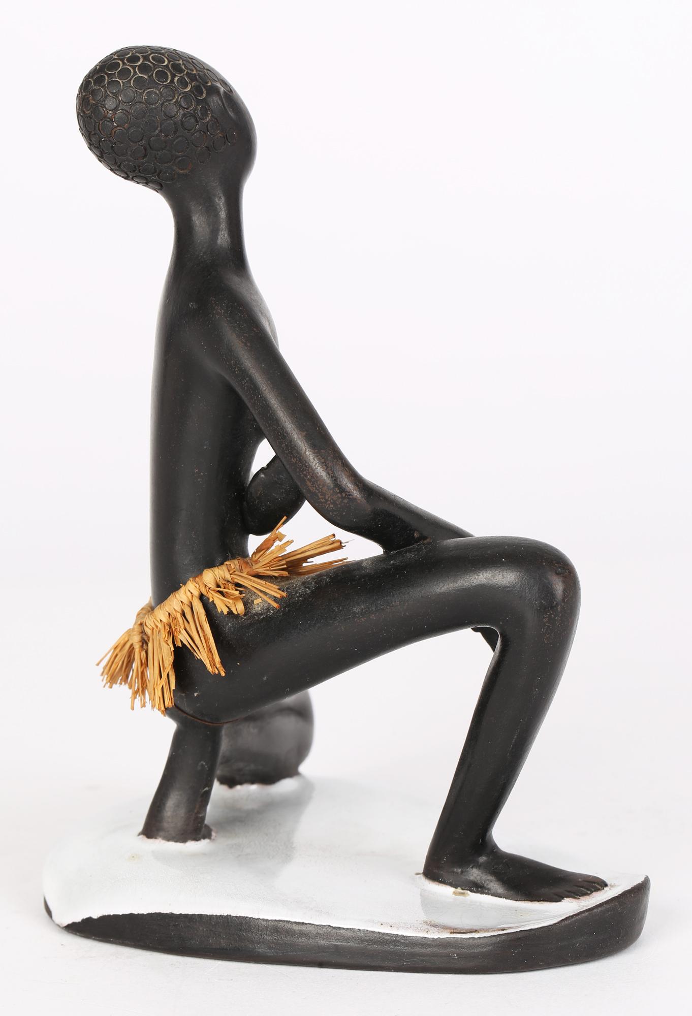 Mid-20th Century Leopold Anzengruber Mid-Century Vienna Pottery African Woman Figurine For Sale