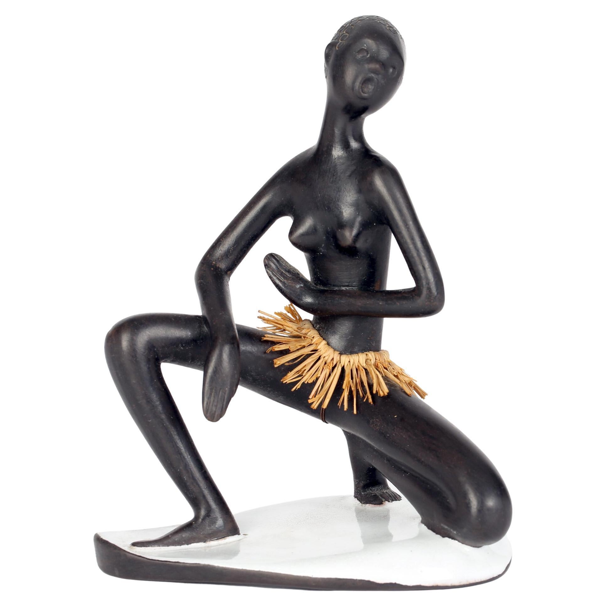 Leopold Anzengruber Mid-Century Vienna Pottery African Woman Figurine