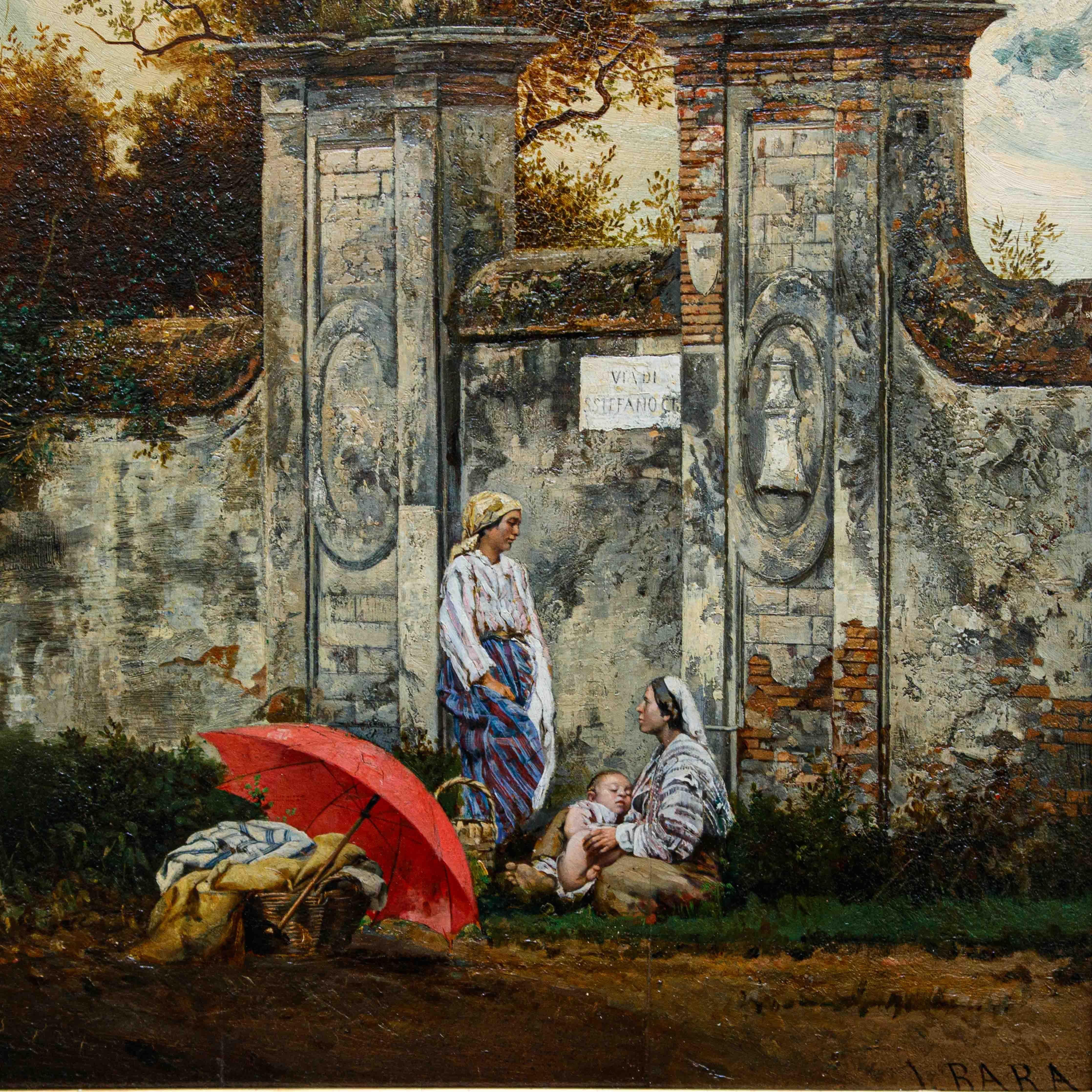 Women by the roadside table by Leopold Bara For Sale 2