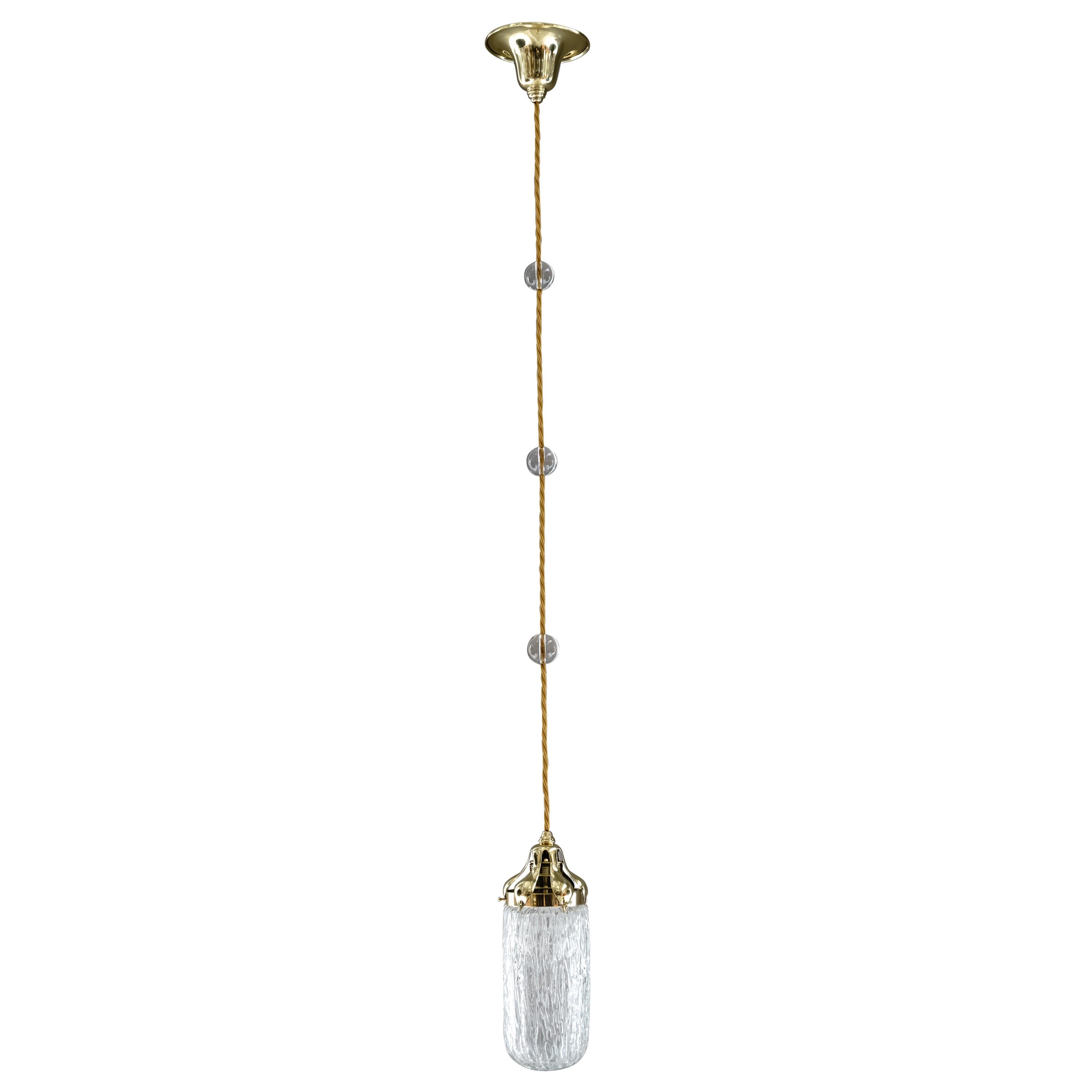Leopold Bauer Hanging Lamp with Loetz Witwe “Blitzglas” Shade, circa 1905 For Sale