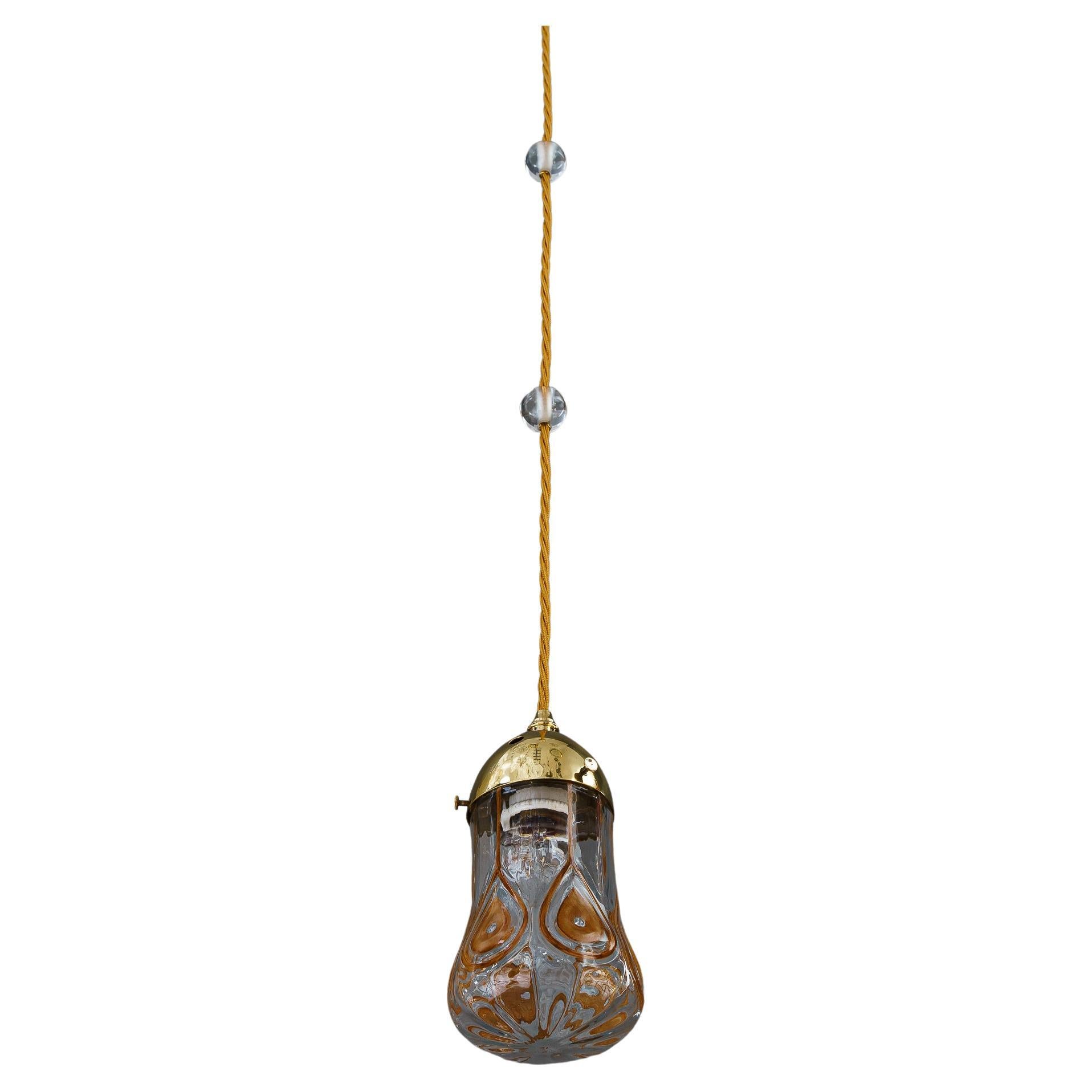 Leopold Bauer Pendant with loetz glass shade vienna around 1920s