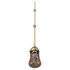 Leopold Bauer Pendelleuchte mit Loetz Glass Schirm wien um 1920