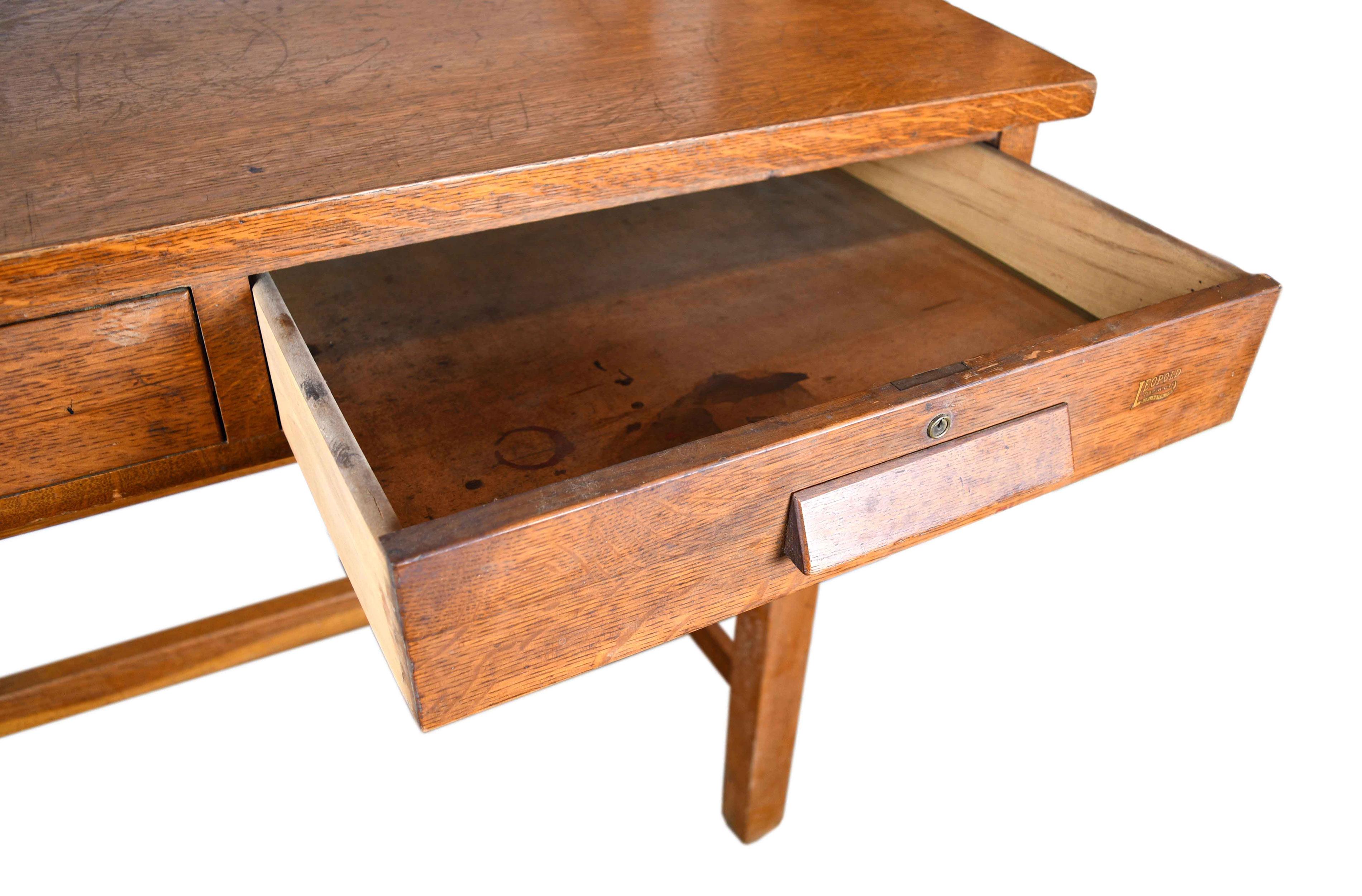 American Leopold Desk Company Quartersawn Oak Desk with Shelf