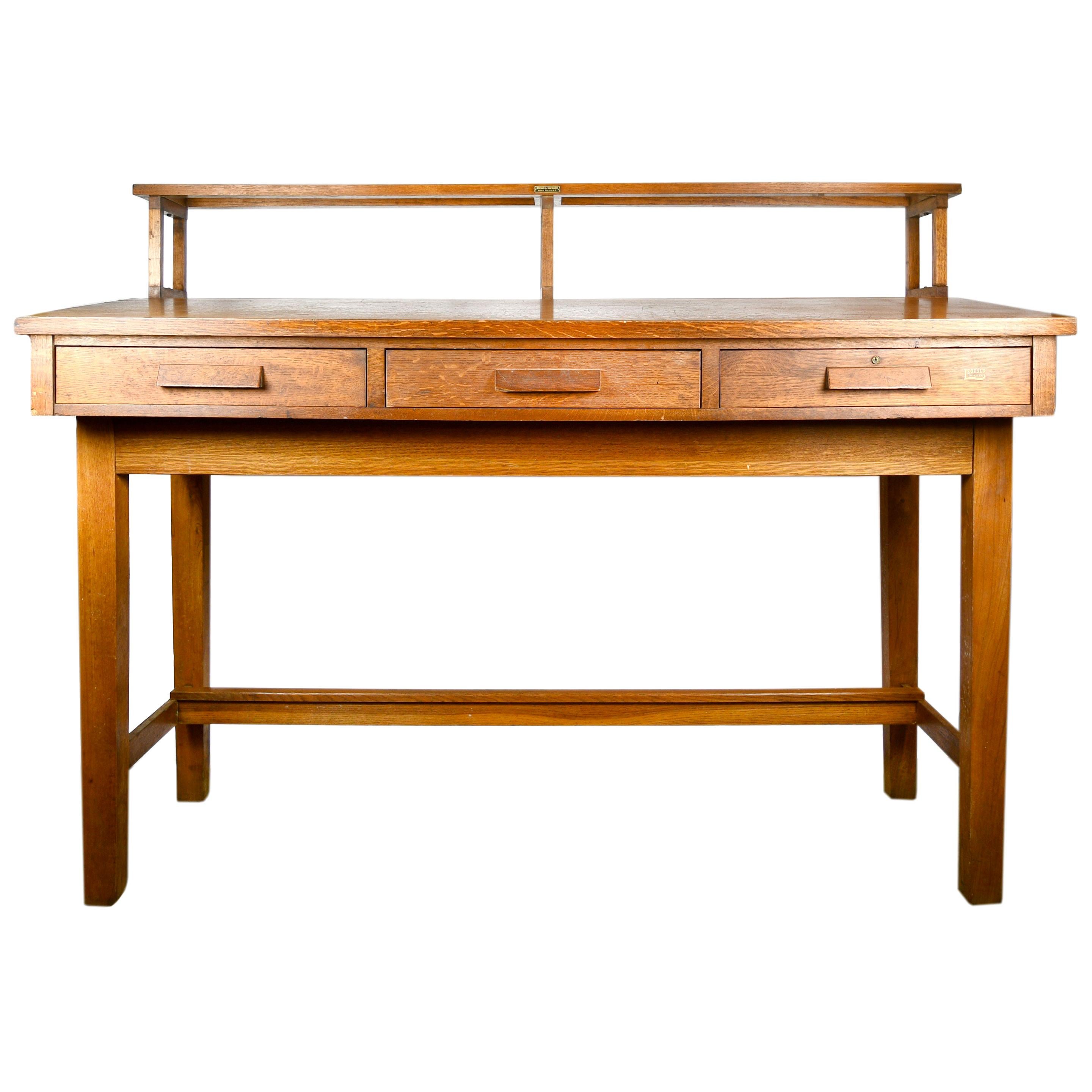 Leopold Desk Company Quartersawn Oak Desk with Shelf