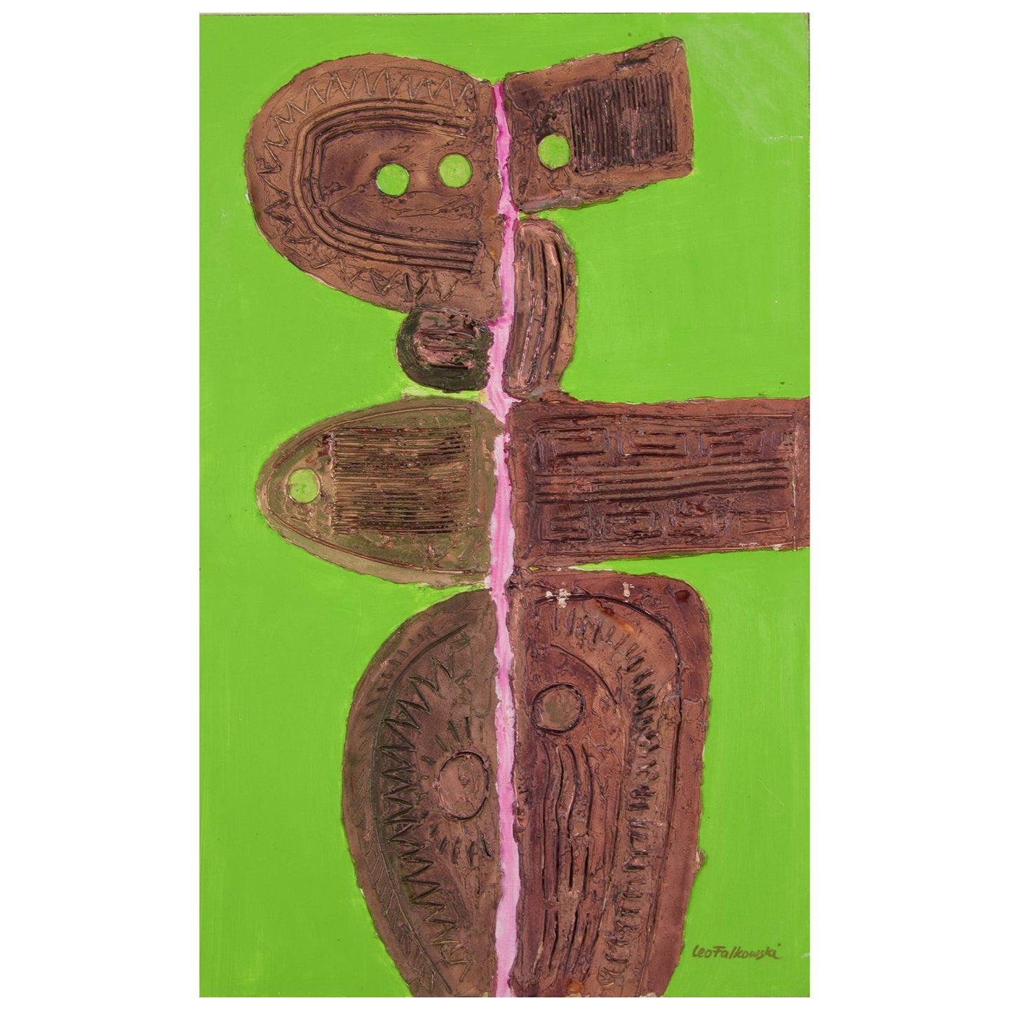 Leopold Falkowski, peintre polonais. Huile/média mixte sur carton. Figure abstraite en vente