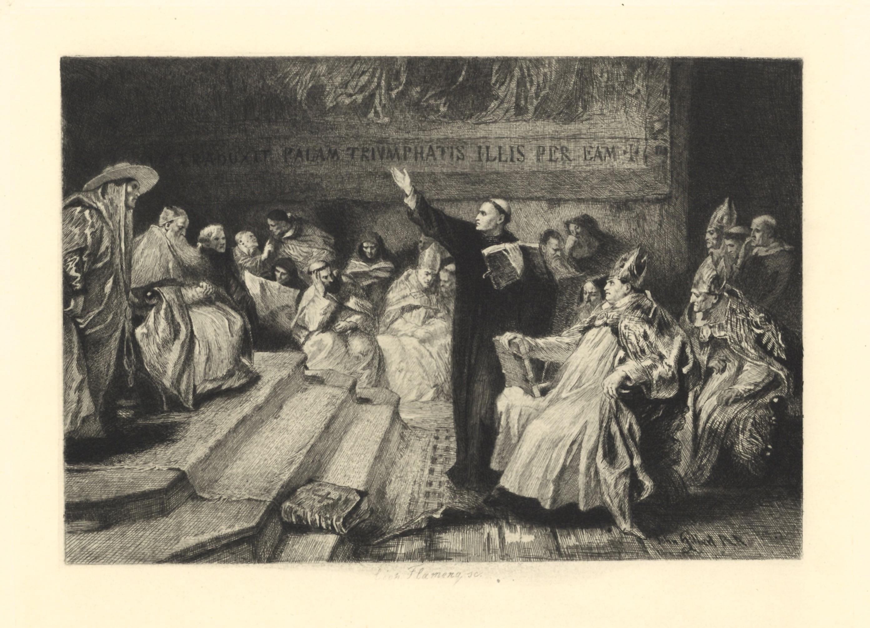 "A Convocation" etching - Print by Léopold Flameng