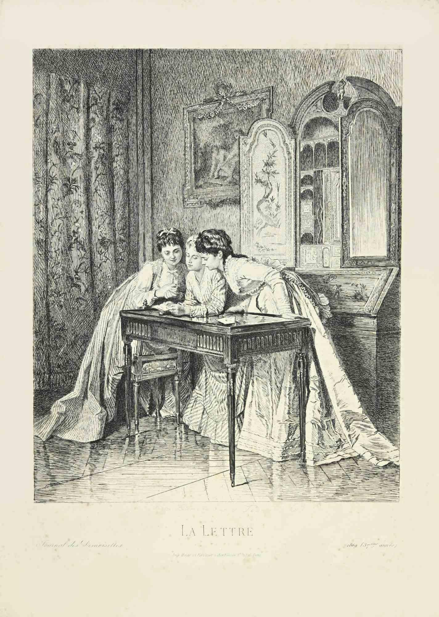 La Lettre  is a print, realized in  1869  by  Léopold Flameng .

Etching on paper. Signed on plate, titled and dated. Printed by Moine et Falconer, Paris.