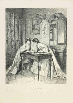 La Lettre - Etching by Léopold Flameng - 1869