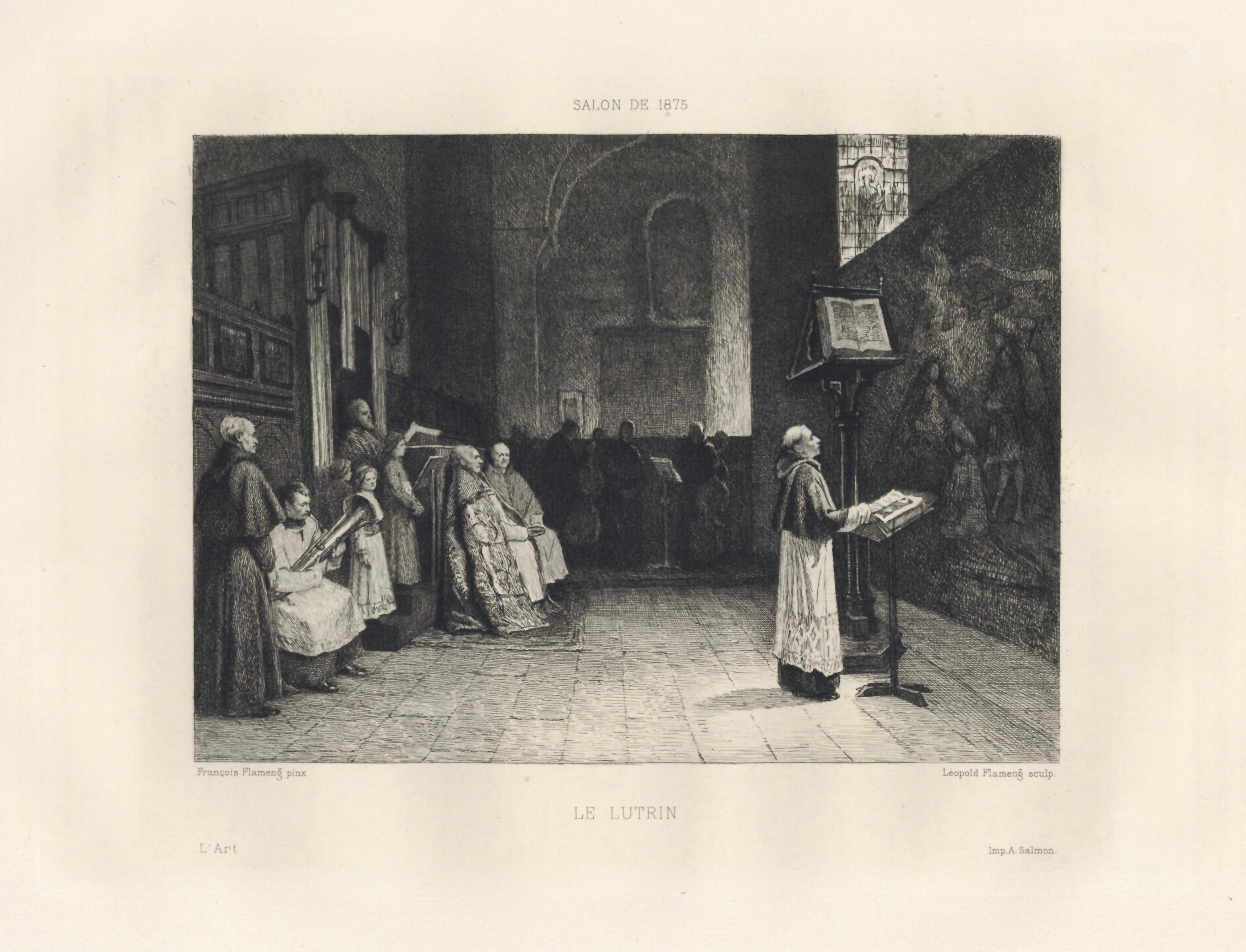 "Le Lutrin" etching - Print by Léopold Flameng