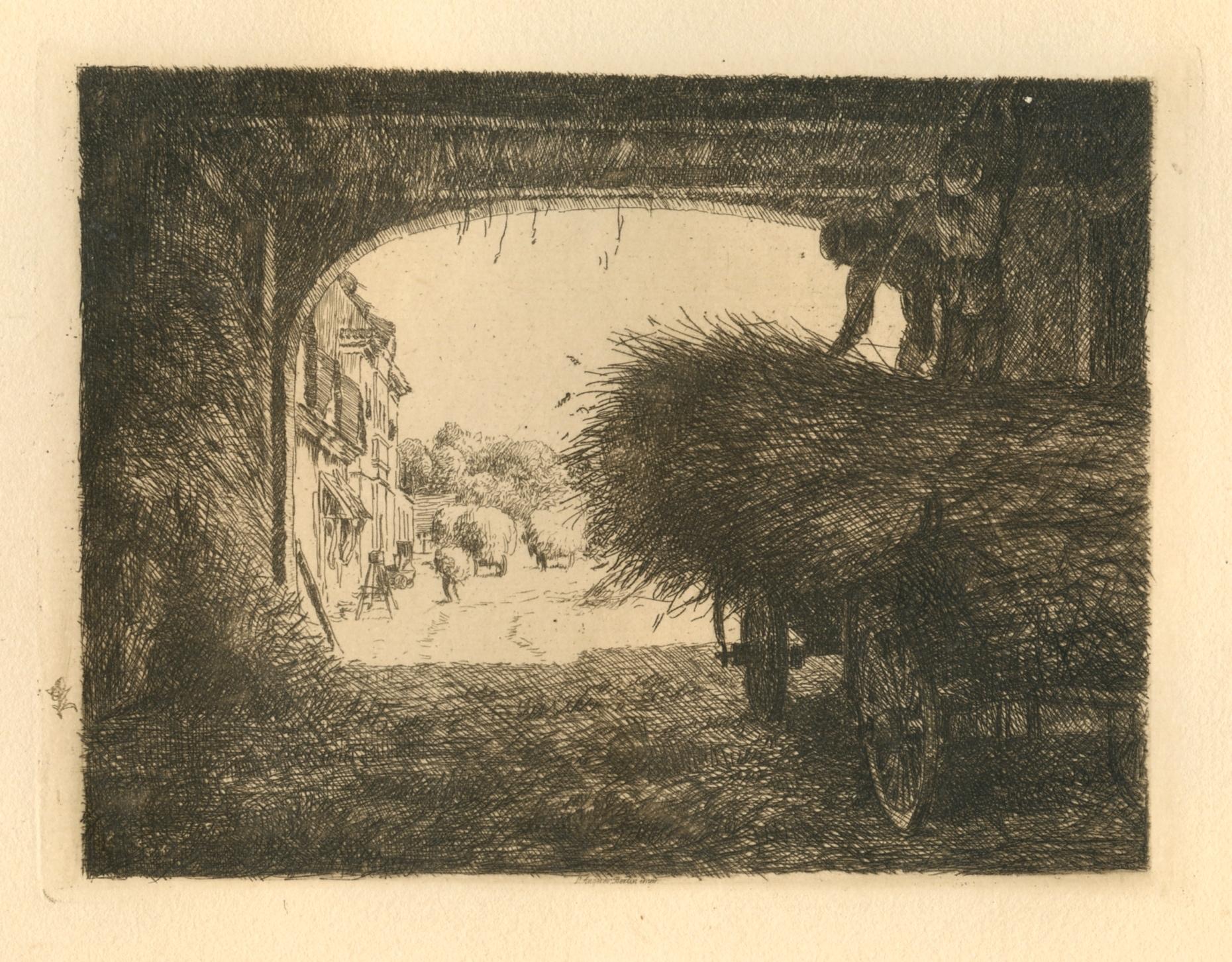 Leopold Graf von Kalckreuth Landscape Print – "Auf der Tenne" Original-Radierung