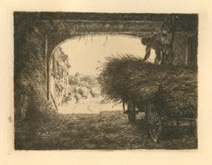 Antique "Auf der Tenne" original etching