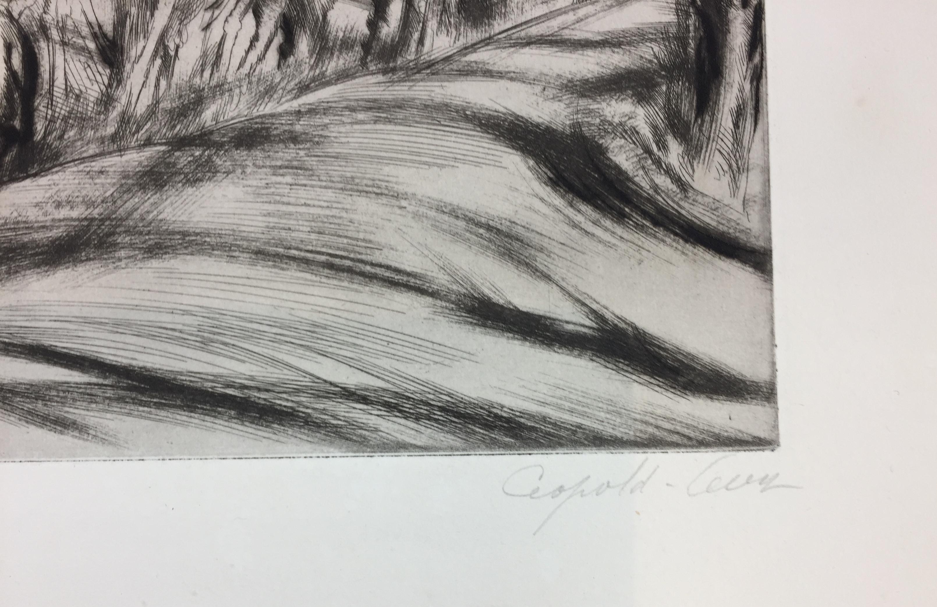 Landscape is an original artwork realized by the French artist Léopold Lévy (1882-1966) in the first half of the XX century. Etching and drypoint on paper.

Hand-signed by the artist on the lower right corner; signed on plate on the lower left