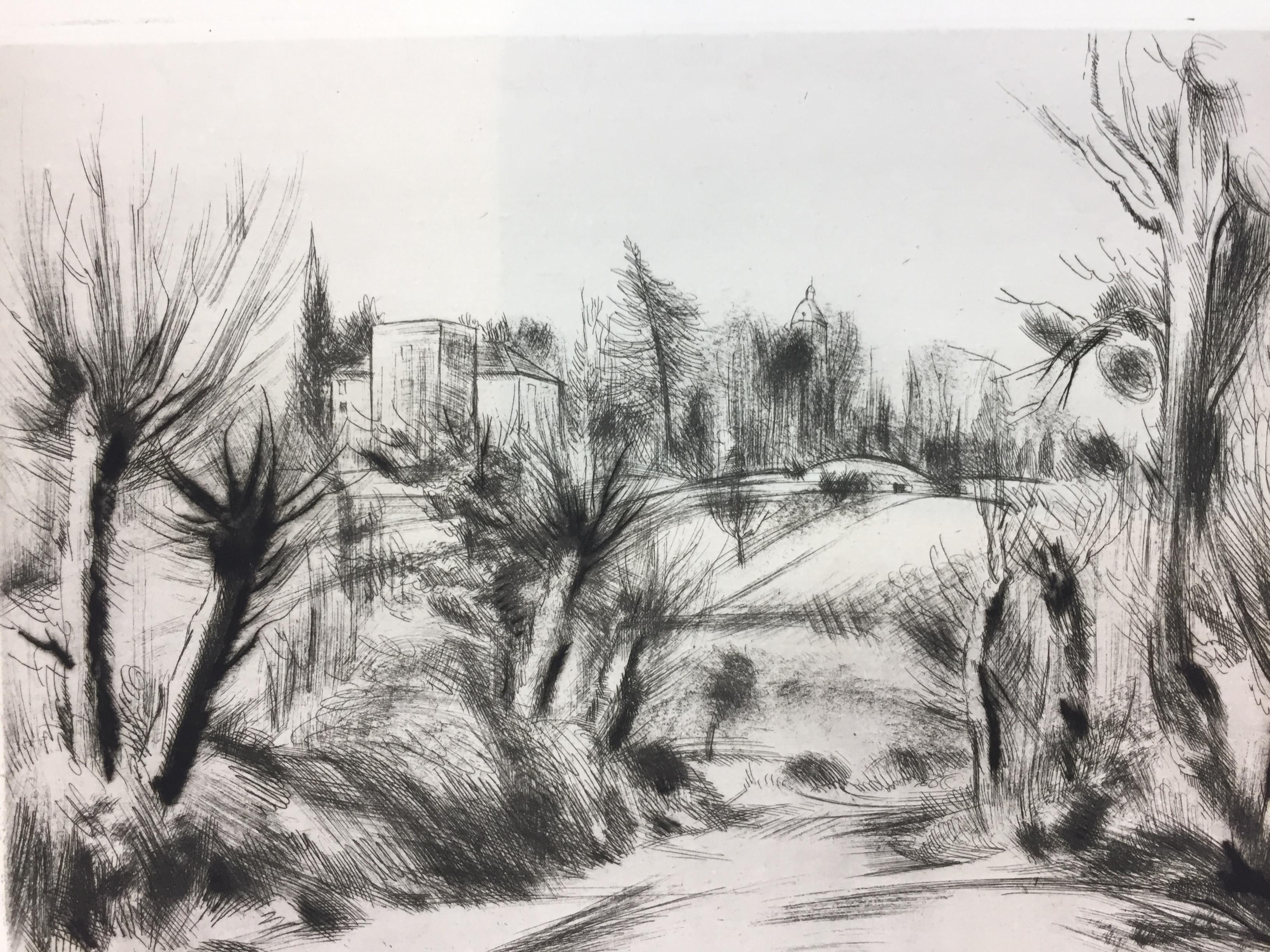 Landscape - Original Etching by Léopold Lévy - XX Century For Sale 1