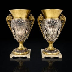 Léopold Oudry (French, d. 1882) Antique Signed Mixed Metal Vases – Oudin Marseil