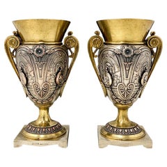 Léopold Oudry (French, d. 1882) Antique Signed Mixed Metal Vases – Oudin Marseil